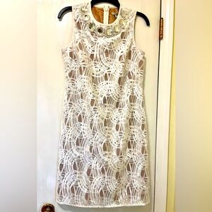 Liliana White Ivory Lace Shift Dress w/ Pearls & Jewels Size 6 Women's Formal